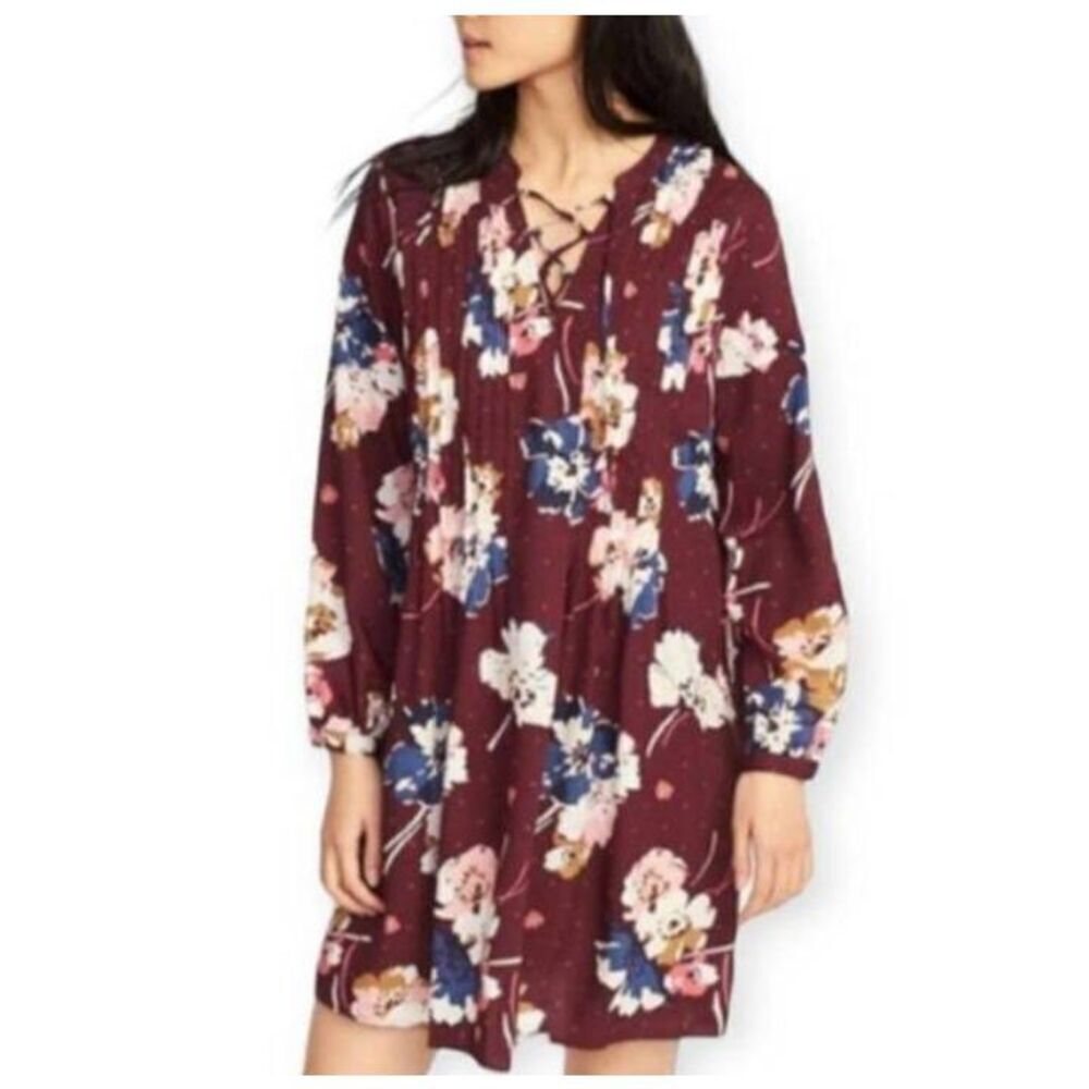 OLD NAVY BURGUNDY & BLUE, WHITE, & GOLD BOHO-INSPIRED FLORAL DRESS SZ.L NWT.